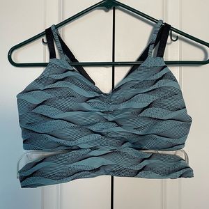 Aqua-blue patterned sports bra